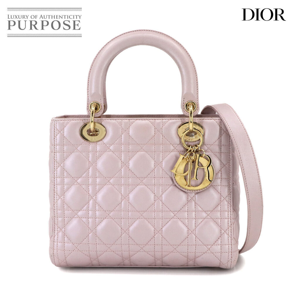 Christian Dior Cannage Lady Hand Shoulder Bag Pink Leather